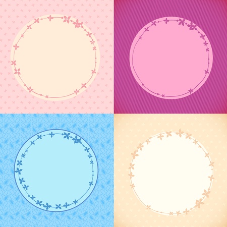 Set of retro banners with round floral framesのイラスト素材