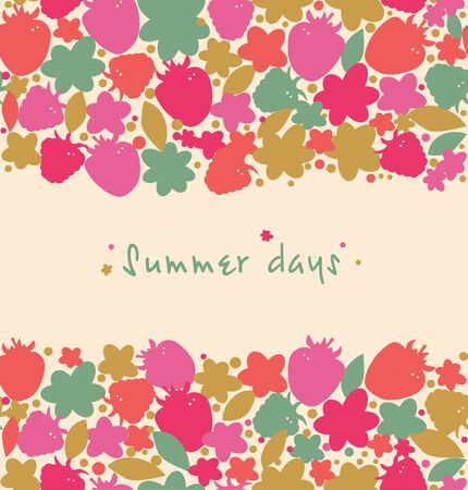 	Summer floral background with berries, flowers, leafsのイラスト素材