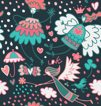 Fairy seamless pattern  Fantasy cute magic backgroundのイラスト素材
