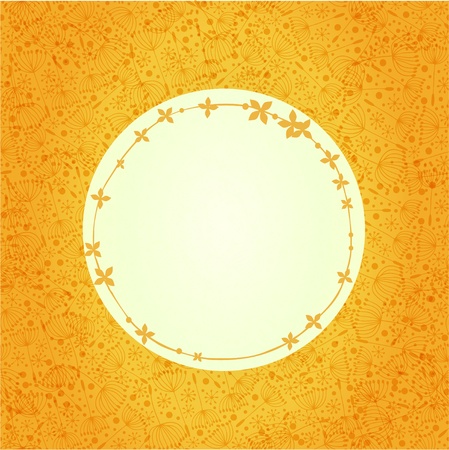 Round gold decorative cute frame on floral pattern  Gorgeous seamless banner with flowers and fluffのイラスト素材