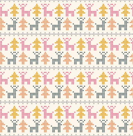 Seamless heritage warm holiday stylized pattern with Christmas trees and deersのイラスト素材