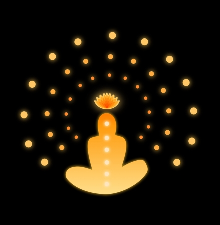 Shiny mandala  Silhouette of man with symbols of chakra  のイラスト素材