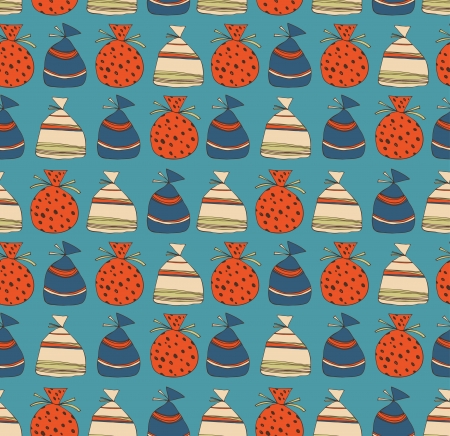 Holiday seamless pattern with sacks of gifts  のイラスト素材