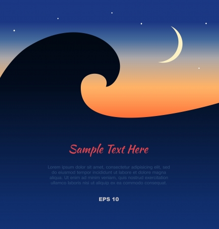 Vector silhouette of ocean wave at sunset  Night marine landscapeのイラスト素材