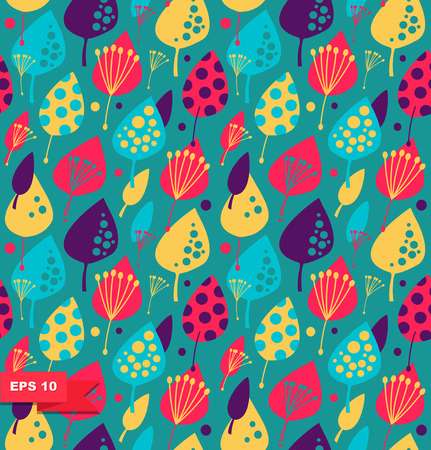 Cute floral background  Colorful seamless pattern with decorative leafs.  Fabric textureのイラスト素材