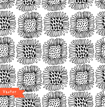 Ornamental black and white seamless floral pattern. Decorative beauty background with flowers.のイラスト素材