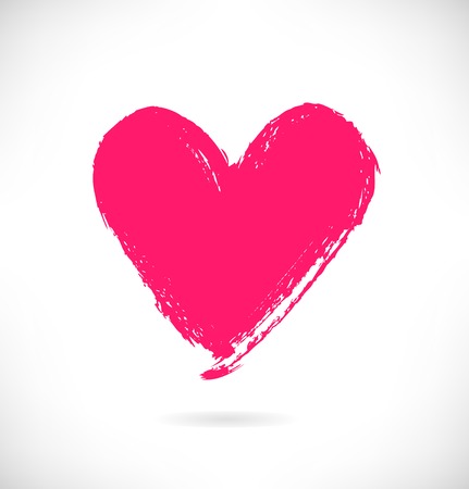 Drawn pink heart silhouette on white background. Symbol of love in grunge styleのイラスト素材