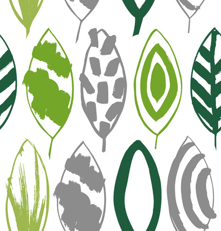 Seamless decorative green pattern with ink drawn leaves. Vector texture in grunge style 2のイラスト素材