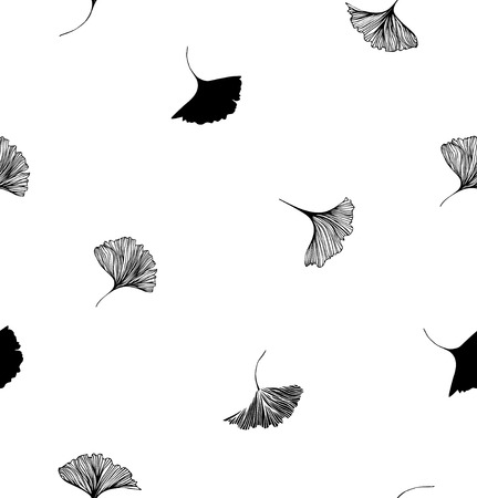 Seamless vector decorative drawn pattern with Ginkgo leaves on white backgroundのイラスト素材