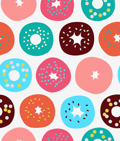 Seamless pattern with doughnuts, donuts, macaroni, vector background with cakesのイラスト素材