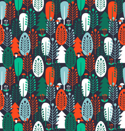 Seamless background with stylized trees. Scandinavian forest patternのイラスト素材