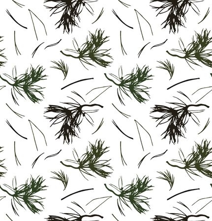Seamless pattern with pine branches, vector background with needles. Nature graphic textureのイラスト素材