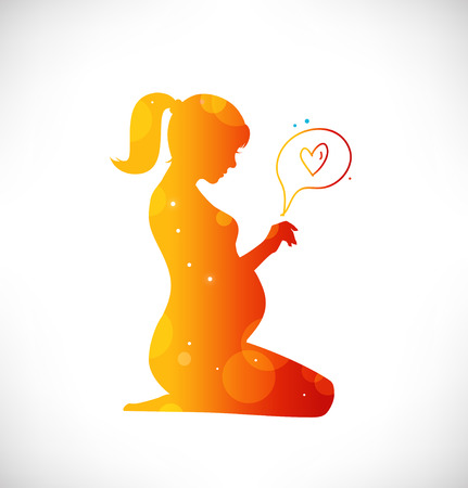 Beautiful pregnant woman silhouette. New born with love. Vector beauty illustrationのイラスト素材