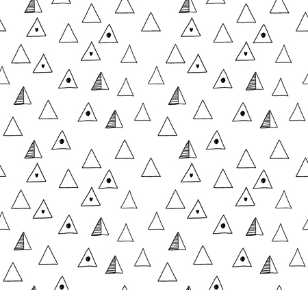 Seamless minimalistic pattern with black triangles. Vector abstract drawn background, decorative textureのイラスト素材
