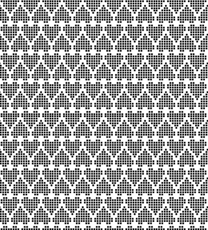 Black and white checkered vector pattern with stitch hearts. Chequered seamless textile background. Romantic love design templateのイラスト素材