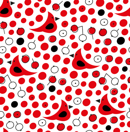 Seamless pattern with rowan berries and bullfinches. Decorative nature background. Winter moodのイラスト素材