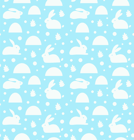 Seamless pattern with white rabbits, banny. Decorative cute baby background, cozy winter textureのイラスト素材