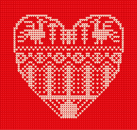 Template with stylized heart in rural style. Vector cartoon for embroidery, knitting. St. Valentine love cardのイラスト素材