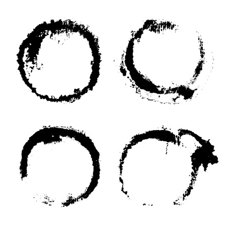 Collection of watercolor circles, black stains on white, handdrawn texture, artistic design elementsのイラスト素材