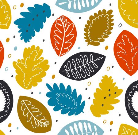 Floral seamless vector pattern, colorful texture with nature motiffs. Decorative nature backgroundのイラスト素材