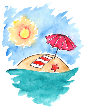 Summer sun beach sand sea ocean vacation vector isolated.のイラスト素材