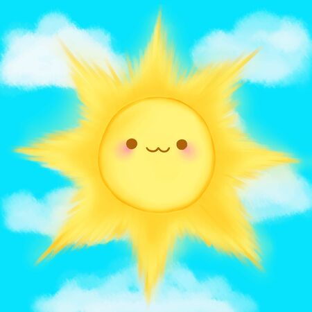 Cute cartoon smiling sun clouds sky kawaii anime manga.のイラスト素材