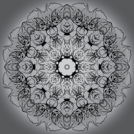 Mandala circle round monochrome black white gray vector background.のイラスト素材