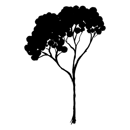 Sketched monochrome tree silhouette vector line art isolated.のイラスト素材