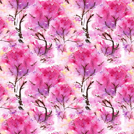 Watercolor pink cherry sakura seamless pattern texture background.の写真素材