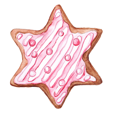 Watercolor pink six-pointed star ginger biscuit isolated.の写真素材