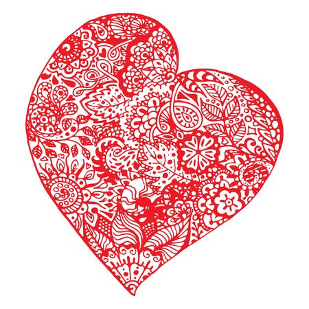 Zentangle doodle red heart ink hand drawn vector isolated.のイラスト素材
