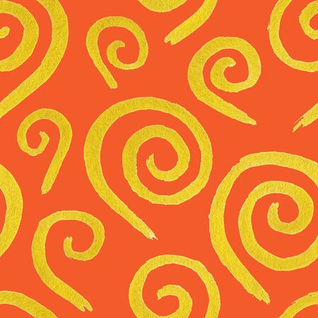 Doodle gold golden swirl ink seamless pattern.の写真素材