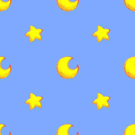 Cartoon star sketch ink line art seamless pattern vector.のイラスト素材