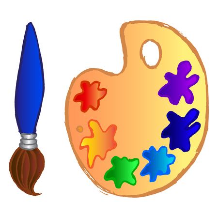 Colorful brush and palette artist's equipment vector.のイラスト素材