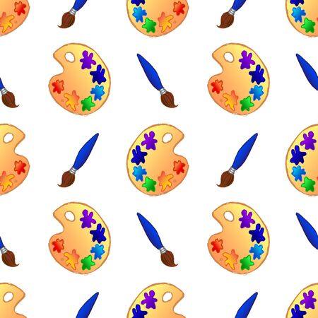 Colorful brush and palette artist's equipment seamless pattern vector.のイラスト素材