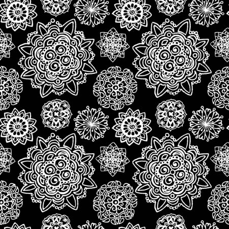 Black white monochrome circle mandala doodle pattern background texture.の写真素材