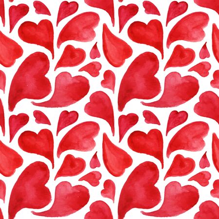 Watercolor red hearts Saint Valentine's Day vector seamless pattern.のイラスト素材