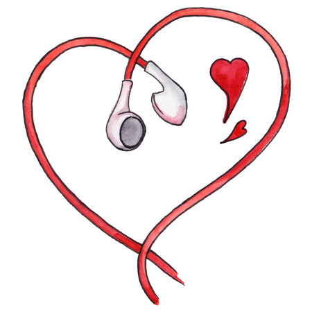 Red earphones heart shaped love music isolated vector.のイラスト素材