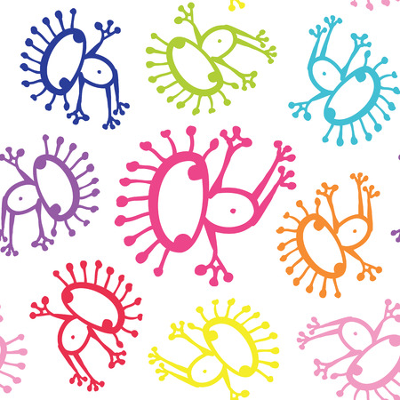 Colorful doodle alien frog vector seamless pattern background texture.のイラスト素材