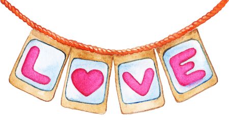 Love letters flags heart on rope vector isolated.のイラスト素材