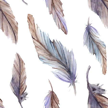 Watercolor feather ethnic boho seamless pattern background vector.のイラスト素材