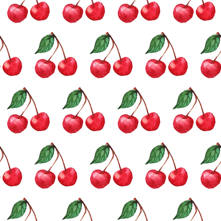 Watercolor cherry berries seamless pattern texture background .のイラスト素材