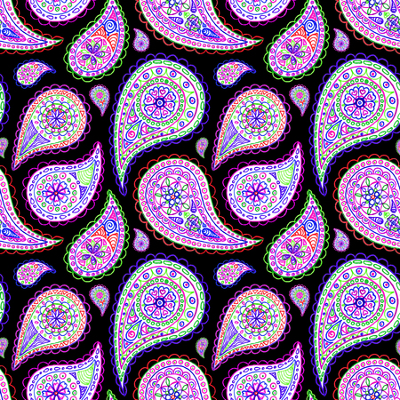 Paisley buta doodle colorful line art seamless pattern.の写真素材