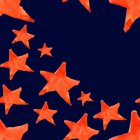 Watercolor red orange five pointed star symbol seamless pattern background.の写真素材