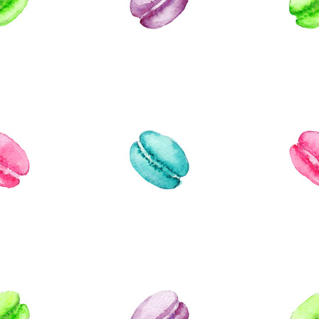 Watercolor sweet dessert fruit berry macaroon seamless pattern background texture.の写真素材