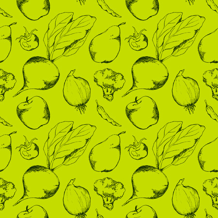Vegetable fruit monochrome ink hand drawn seamless pattern texture background.の写真素材