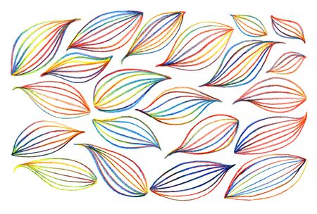 Colorful rainbow leaf line art background set vector.のイラスト素材