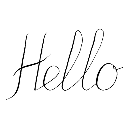 Monochrome black and white hello word lettering typographic isolated vector.のイラスト素材