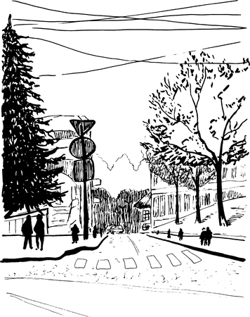 Monochrome black and white street sketched art vector.のイラスト素材