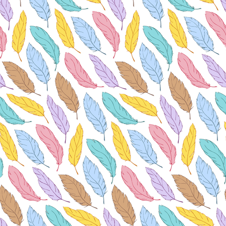 Watercolor colorful feather line art seamless pattern texture background vector.のイラスト素材